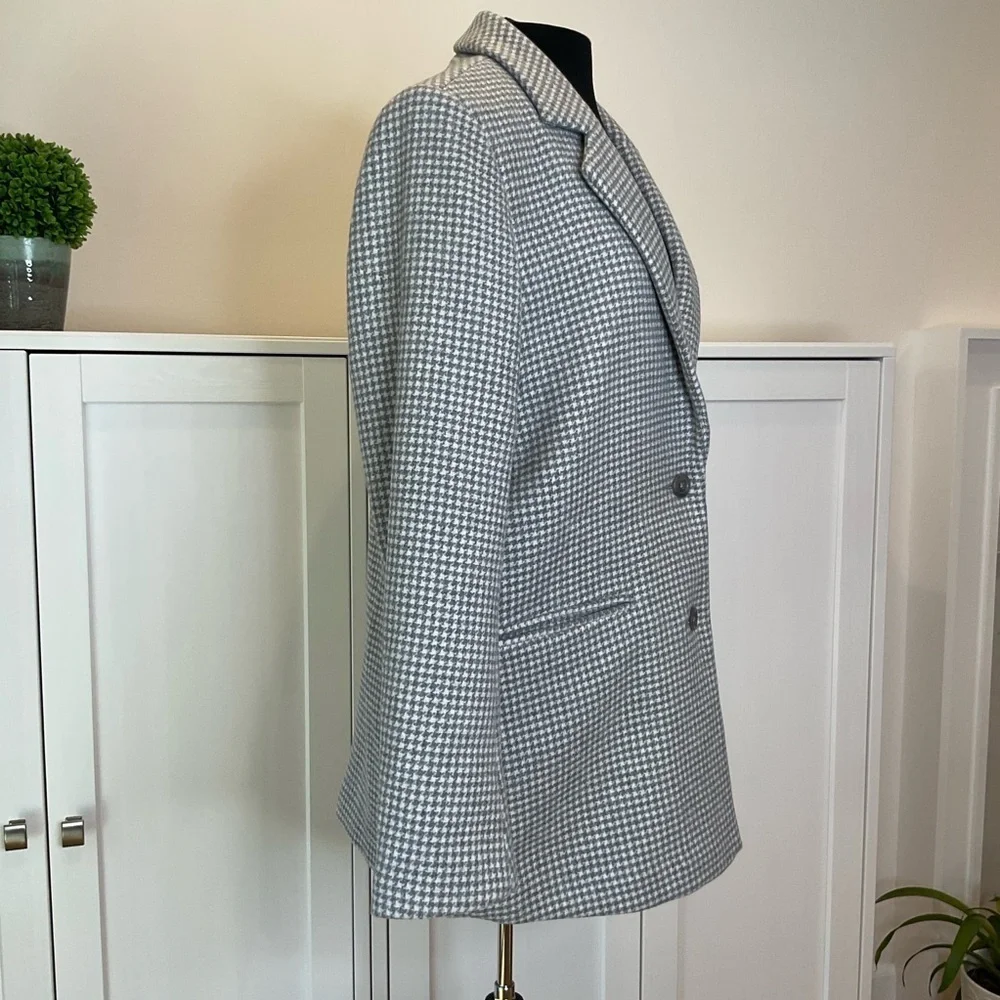 NWT Abercrombie & Fitch Wool Blend Houndstooth Tailored Top Coat in Grey Medium